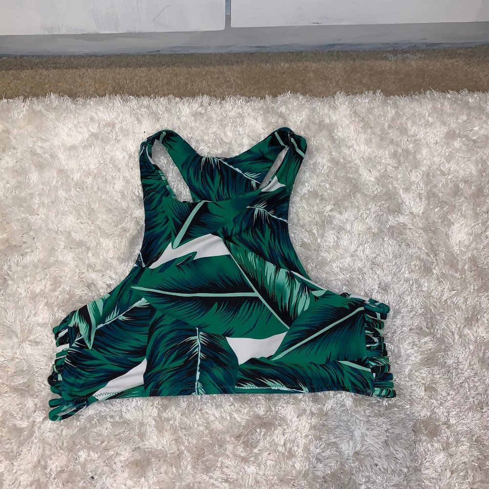 Leaf Pattern High neck Bikini Top Swim
